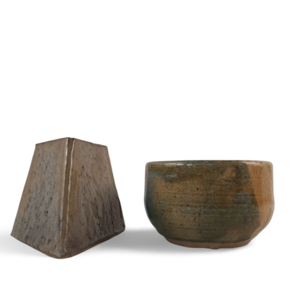 VTG Japandi Geometric Pottery Set 70s 60s MCM Japanese Decor Bowl Vase Vessels - Picture 3 of 7